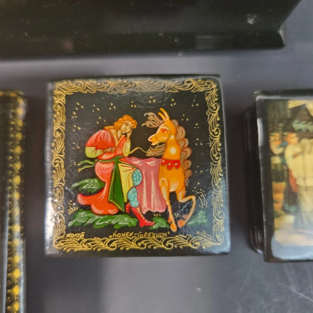 Vintage Russian Lacquer Box Lot of 4 Signed Palekh Zubov & Kholuy Art Collection